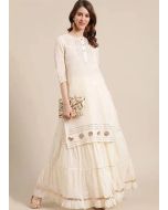 Off White Gota Embroidered Kurta & Skirt Set