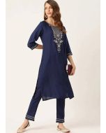 Navy Blue Embroidered Kurta Set