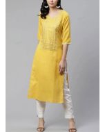 Yellow Embroidered Kurta With Pant Set