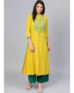 Yellow Embroidered Kurta With Palazzo