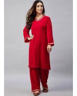 Red Readymade Velvet Kurta & Palazoo