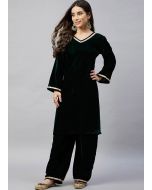 Black Readymade Kurta & Palazoo In Velvet