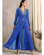 Blue Readymade Long Velvet Pant & Women Indian Tunic Online USA