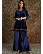 Blue Readymade Velvet Tunic & Palazoo