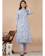 White Hand Block Printed Kurta & Pant