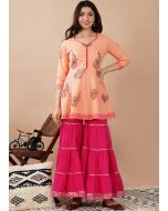 Peach Hand Block Printed Gharara Suit