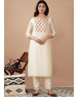 White Hand Block Printed Kurta & Pant