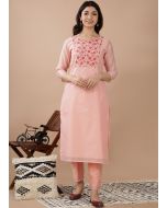 Pink Hand Block Printed Kurta With Pant