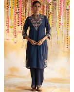 Blue Readymade Embroidered Pant Kurta Set