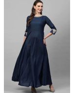 Navy Blue Kurta Churidar Set In Rayon