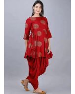 Red Printed Peplum Kurta & Dhoti