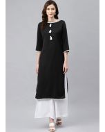 Black Laced Kurta With Palazzo in Rayon