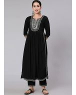 Readymade Black Embroidered Kurta Set