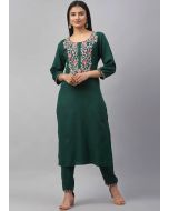 Green Embroidered Pant Kurta In Rayon