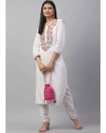 Readymade White Embroidered Kurta With Pant