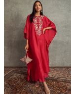 Red Embroidered Kaftan With Pant