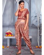 Peach Indo Western Sequinned Dhoti & Top With Belt