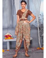 Beige Designer Sequinned Dhoti With Top In Net