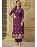 Purple Kurta & Pant In Woven Work