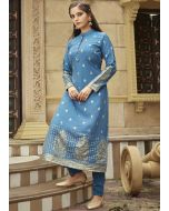 Blue Woven Kurta & Pant In Jacquard