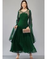 Green Embroidered Long Kurta In Georgette