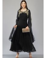 Black Cape Style Sleeves Long Kurti & Churidar