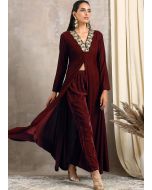 Maroon Embroidered Indo Western Tunics Online & Pant In Velvet