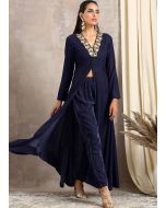 Blue Velvet Long Indian Tunics Online USA With Pant