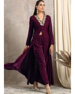 Purple Readymade Velvet Pant & Long Designer Indian Tunics For Ladies