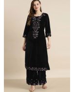 Black Embroidered Velvet Kurta & Palazzo