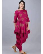 Pink Printed Peplum Style Kurta & Dhoti