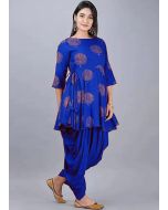 Blue Reyon Printed Kurta & Dhoti