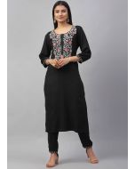 Black Thread Embroidered Kurta Set In Reyon