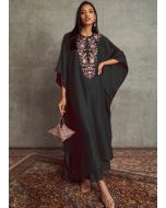 Black Kaftan Kurta Set In Art Silk