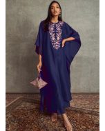 Blue Embroidered Kaftan Style Kurta Set