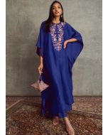 Blue Kaftan Kurta Set In Art Silk