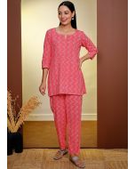 Pink Zig-Zag Printed Kurti With Pant