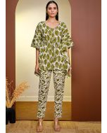 Green Cotton Printed Kaftan Kurti & Pant