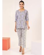 Purple Floral Printed Cotton Kurta Set