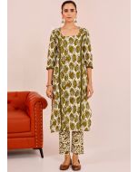 Green Straight Cut Printed Pant Kurta