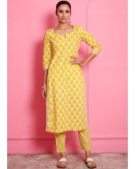 Yellow Cotton Pant & Kurta In Printed 