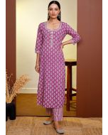 Purple Straight Cut Printed Pant Kurta