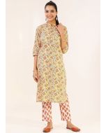 Yellow Printed Pant & Kurta In Cotton