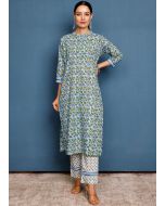 Blue Festive Kurta & Pant In Cotton