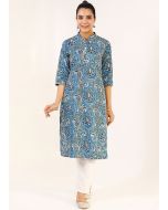 Blue Cotton Straight Cut  Pant & Kurta