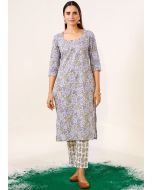 Purple Printed Cotton Kurta & Pant