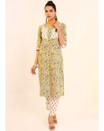 Yellow Floral Printed Kurta With Pant