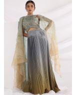 Readymade Grey Embroidered Cape Style Skirt Set