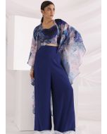 Blue Abstract Print Cape Style Pant Set