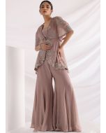 Pink Jacket Style Embroidered Pant Set